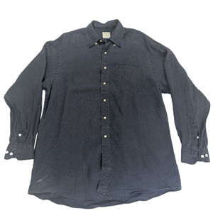 Brooks Brothers Irish Linen Button Down Shirt Navy Coastal Old Money Luxury SZ L